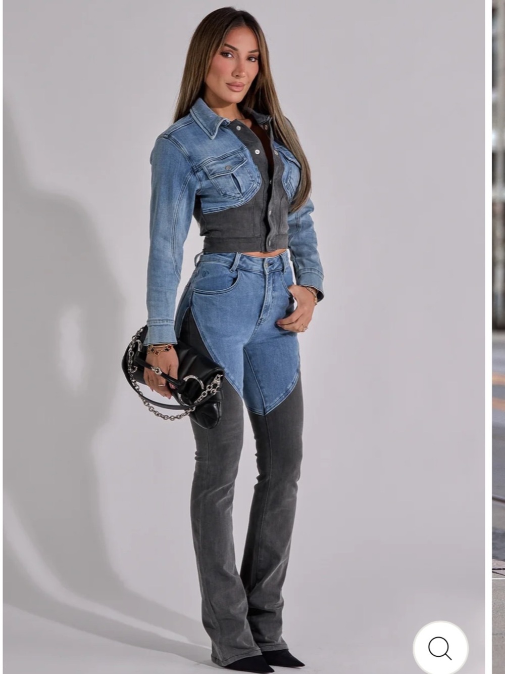 Women’s Two-Tone Denim Jeans - Blue & Gray